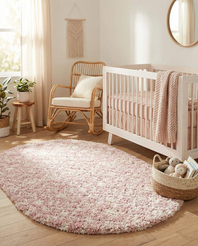 Berber Lattice Shag Collection Area Rug - Atlas (Light Pink) Oval Light Pink  lifestyle 53