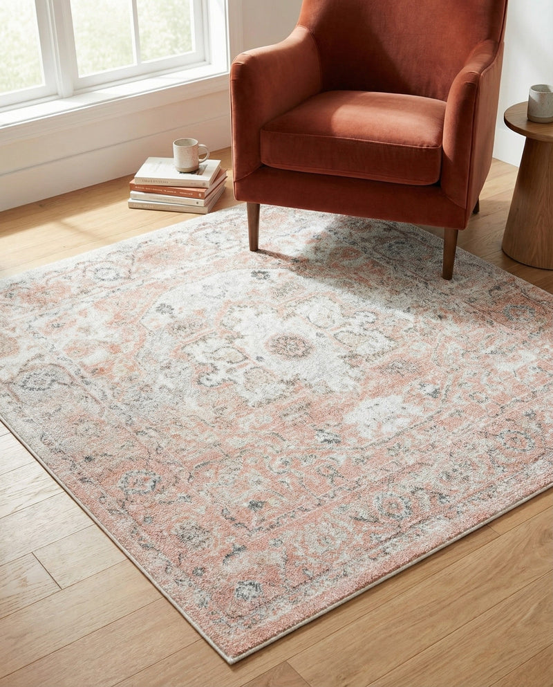 Parisian Elegance Collection Area Rug - Versailles (Rose Pink) Square Rose Pink  lifestyle 75
