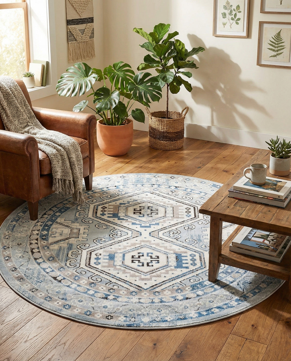Savannah Elegance Collection Area Rug -  Tybee (Aqua Blue) Round Aqua Blue  lifestyle 91