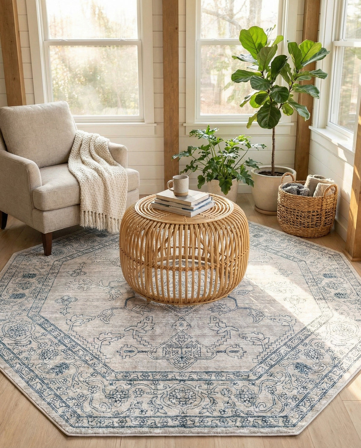 Coastal Haven Collection Area Rug -  Marina Octagon Gray  lifestyle 207