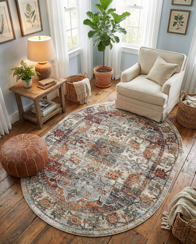 Savannah Soiree Collection Area Rug -  Everglade (Ivory) Oval Ivory  lifestyle 40
