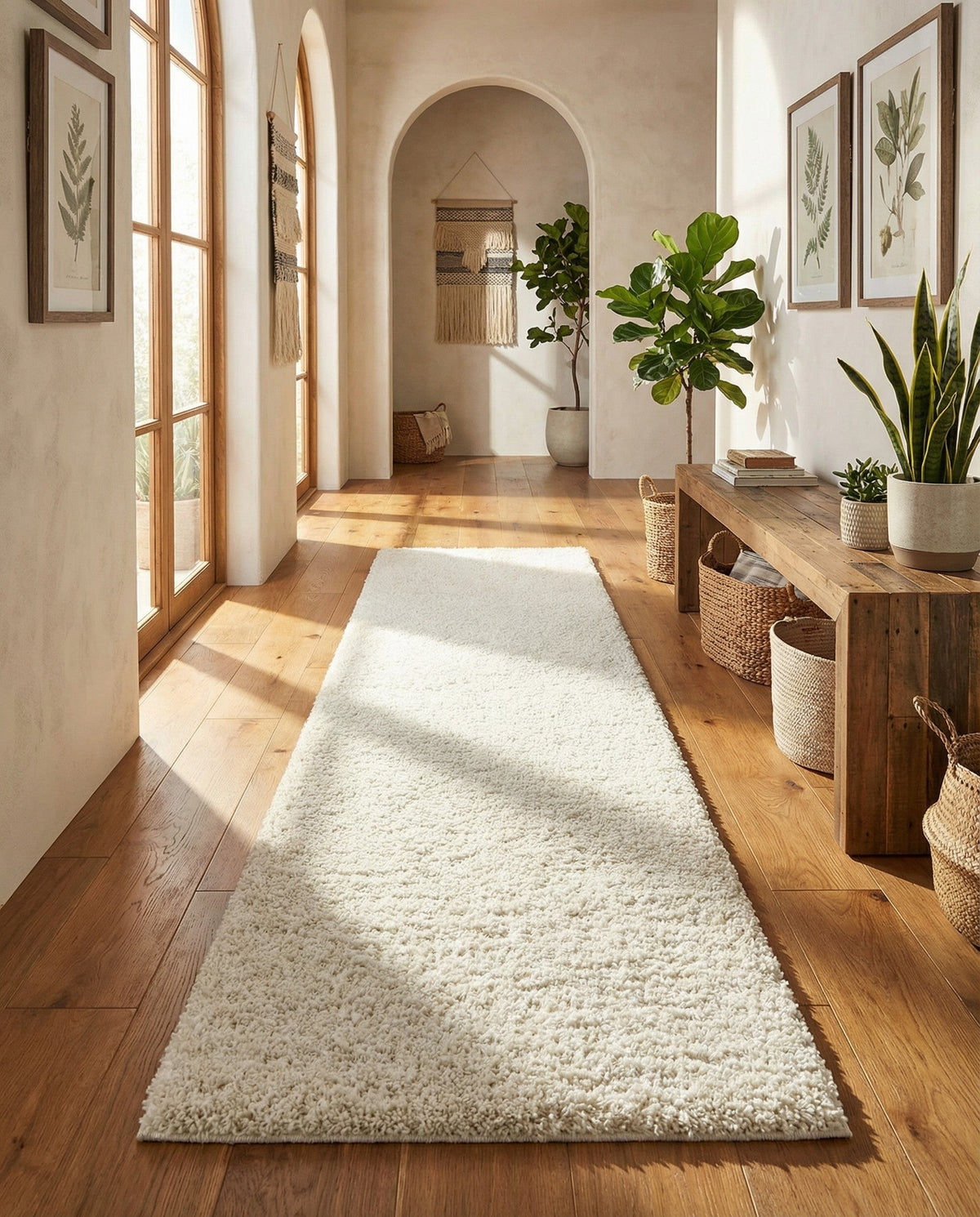 Cozy Comfort Shag Collection Area Rug - Haven (White) Runner White  lifestyle 98