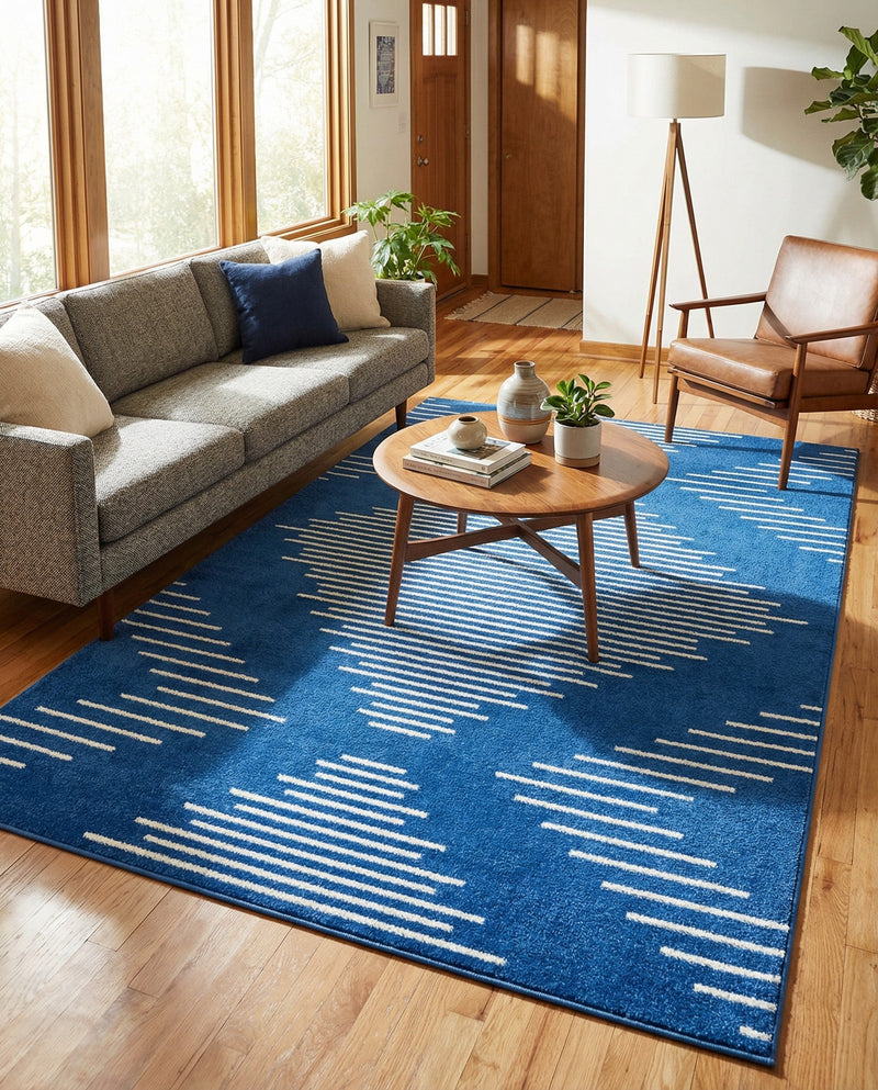 Seychelles Stripes Collection Area Rug - Mahe (Navy Blue) Rectangle Navy Blue  lifestyle 14