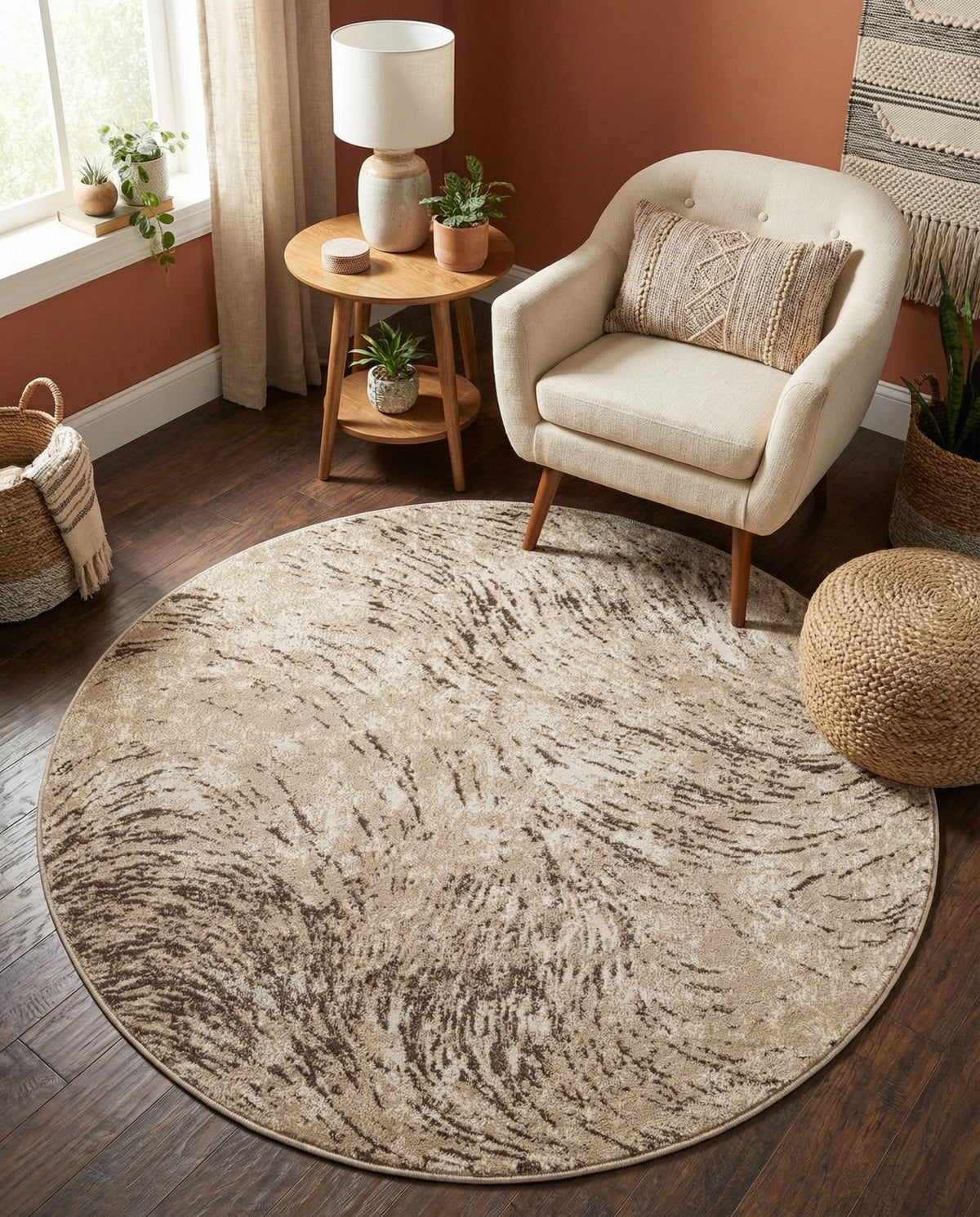 Serenity Sands Collection Area Rug -  Quietshore Round Brown  lifestyle 101