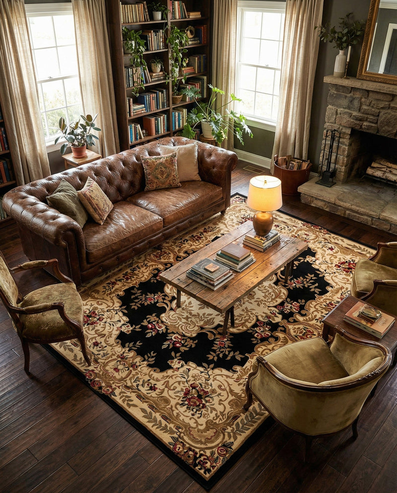 Versailles Elegance Collection Area Rug -  Vincennes Rectangle Black  lifestyle 49