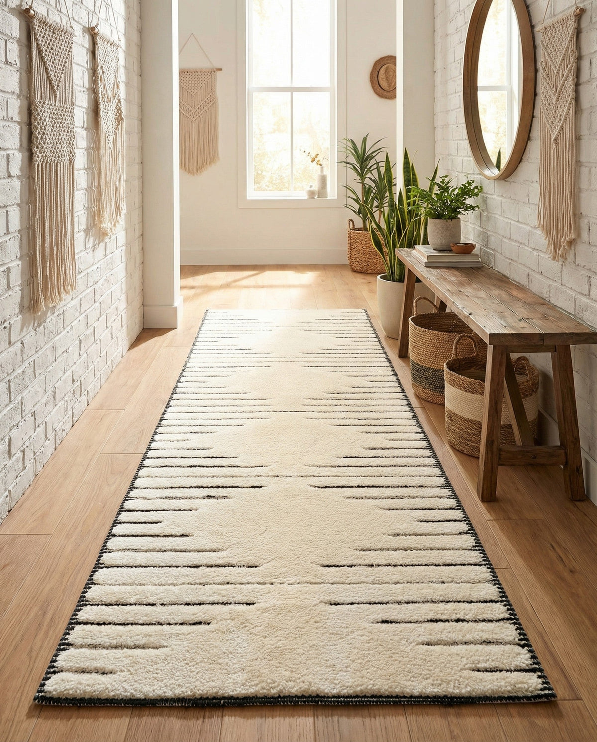 Monochrome Collection Area Rug -  Ash Runner Ivory White  lifestyle 88
