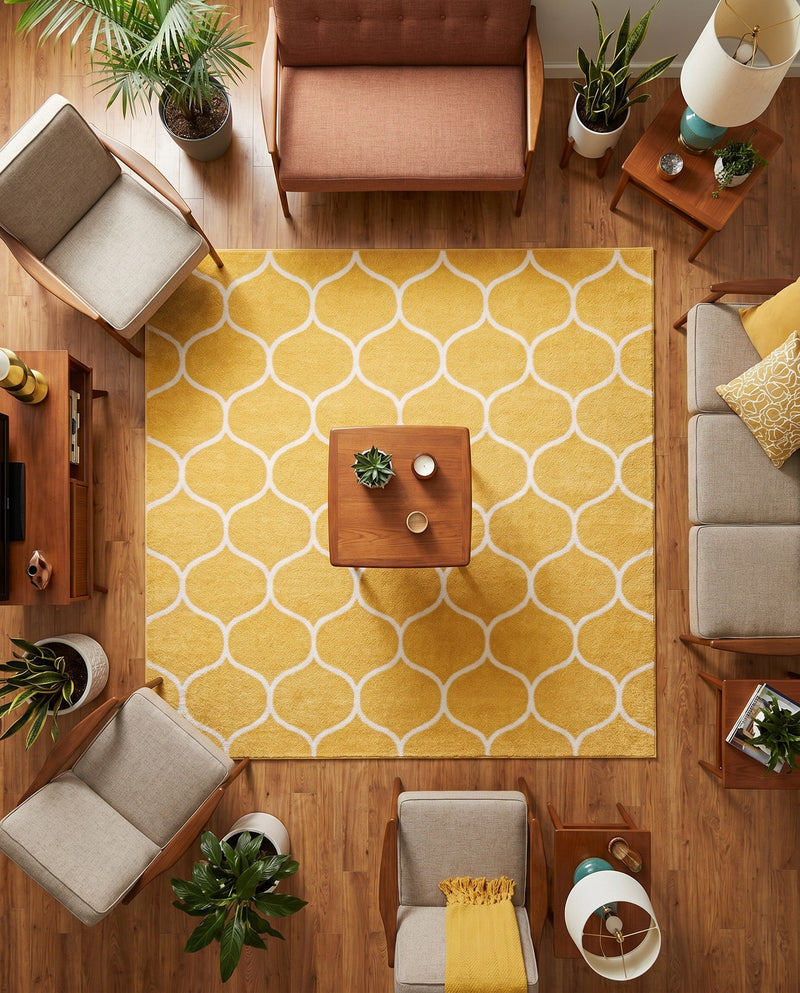 Trellis Mosaic Collection Area Rug -  Pergolatown (Yellow) Square Yellow  lifestyle 90