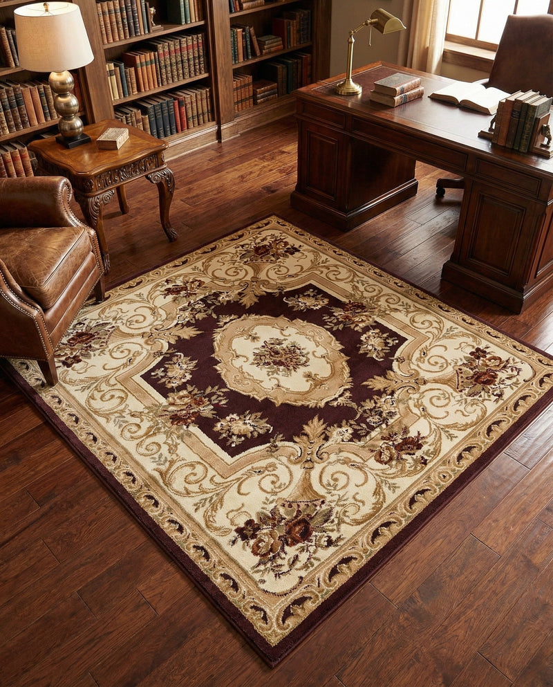 Versailles Elegance Collection Area Rug -  Louveciennes (Brown) Square Brown  lifestyle 77