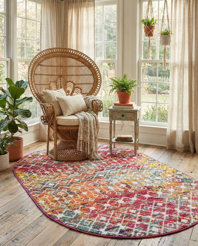 Mediterranean Lattice Collection Area Rug - Santorini (Multi) Oval Multi  lifestyle 77