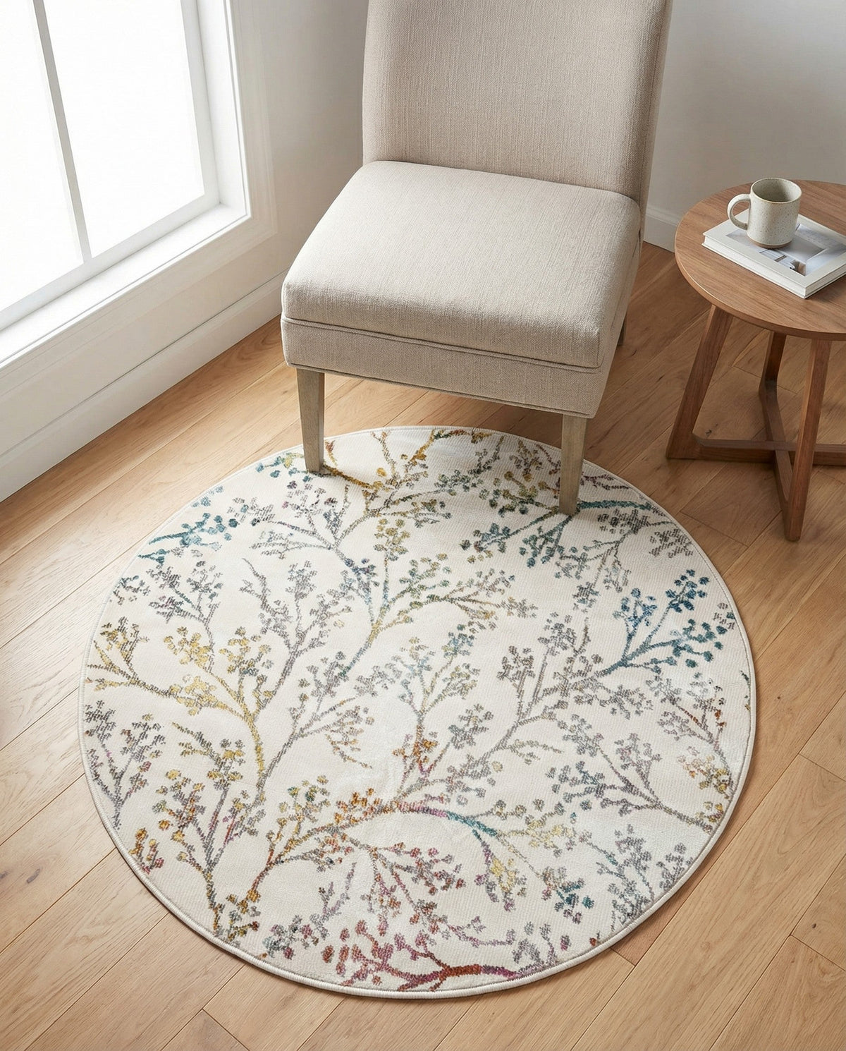 Meadow Breeze Collection Area Rug -  Sunbeam Round Ivory  lifestyle 188