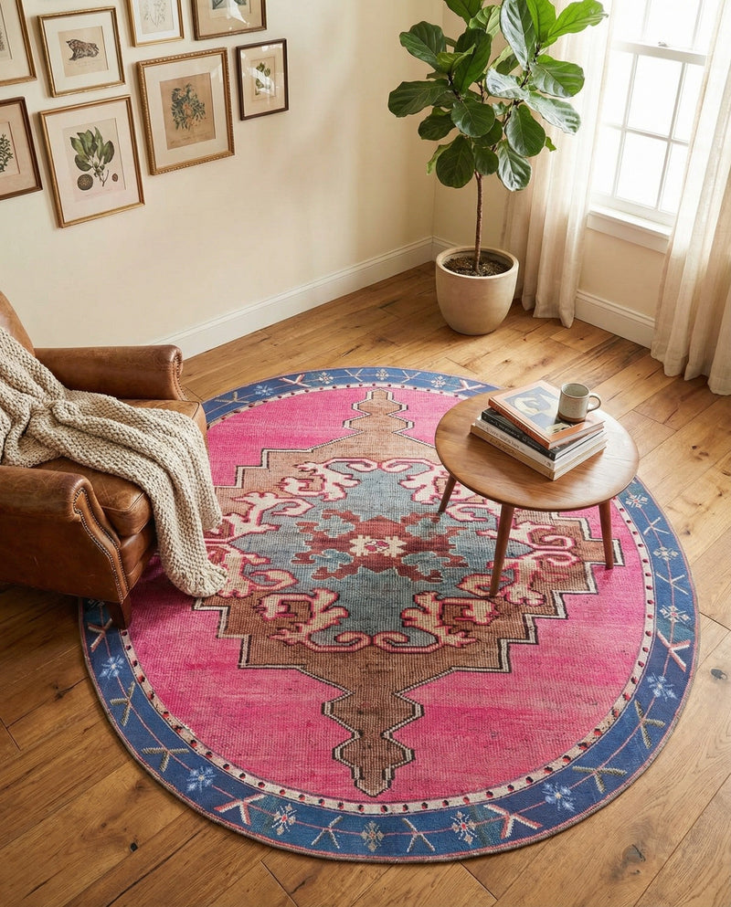 Heritage Elegance Collection Area Rug -  Winterthur (Fuchsia) Round Fuchsia  lifestyle 78