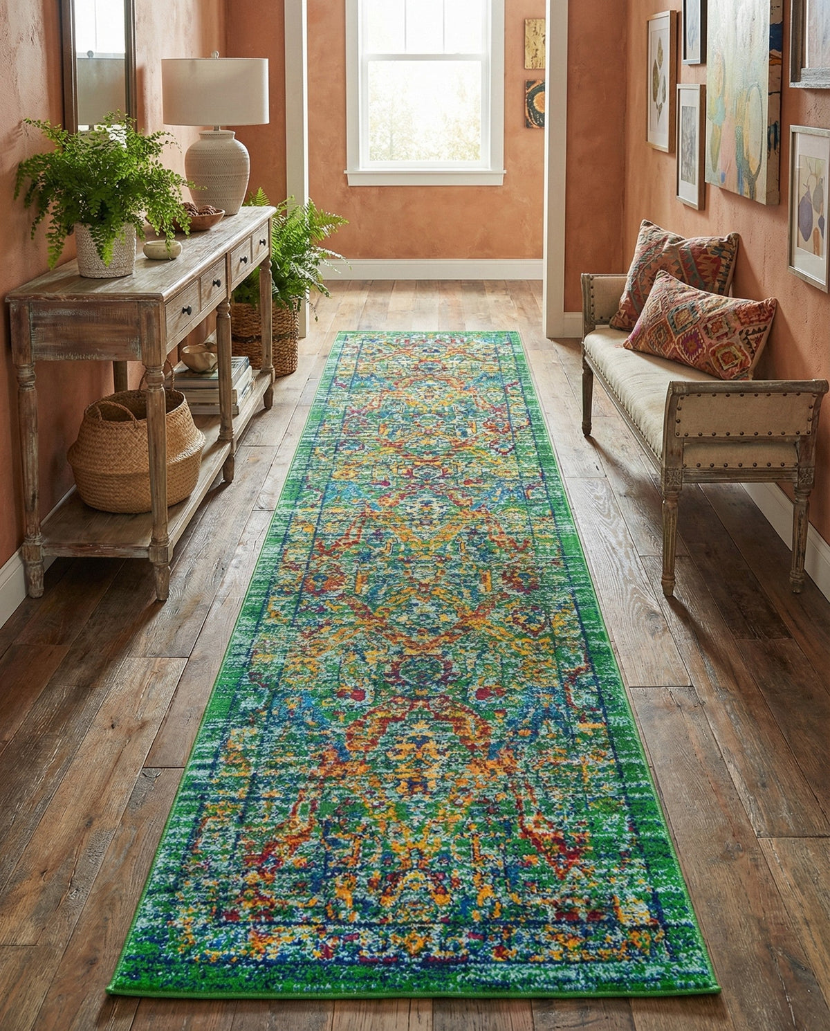 Caribbean Cove Collection Area Rug -  Dominica Runner Green  lifestyle 36