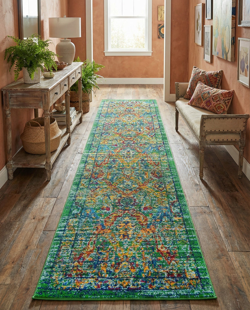 Caribbean Cove Collection Area Rug -  Dominica Runner Green  lifestyle 36