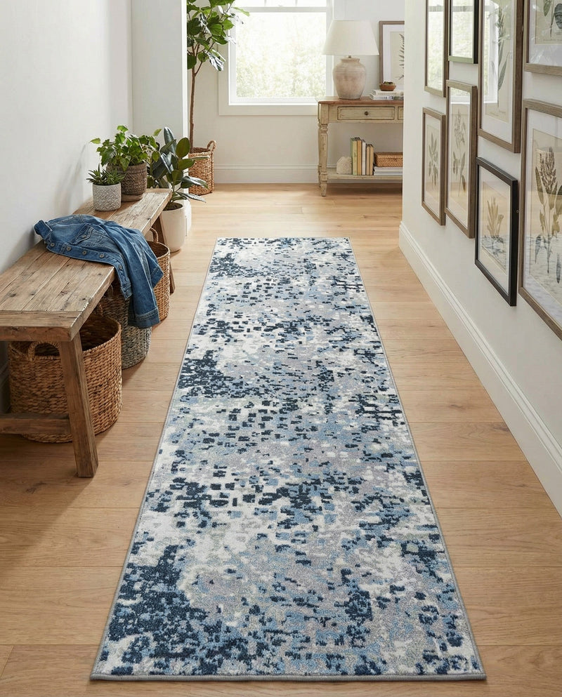 Aegean Elegance Washables Collection Area Rug -  Andros Runner Gray Navy Green  lifestyle 34