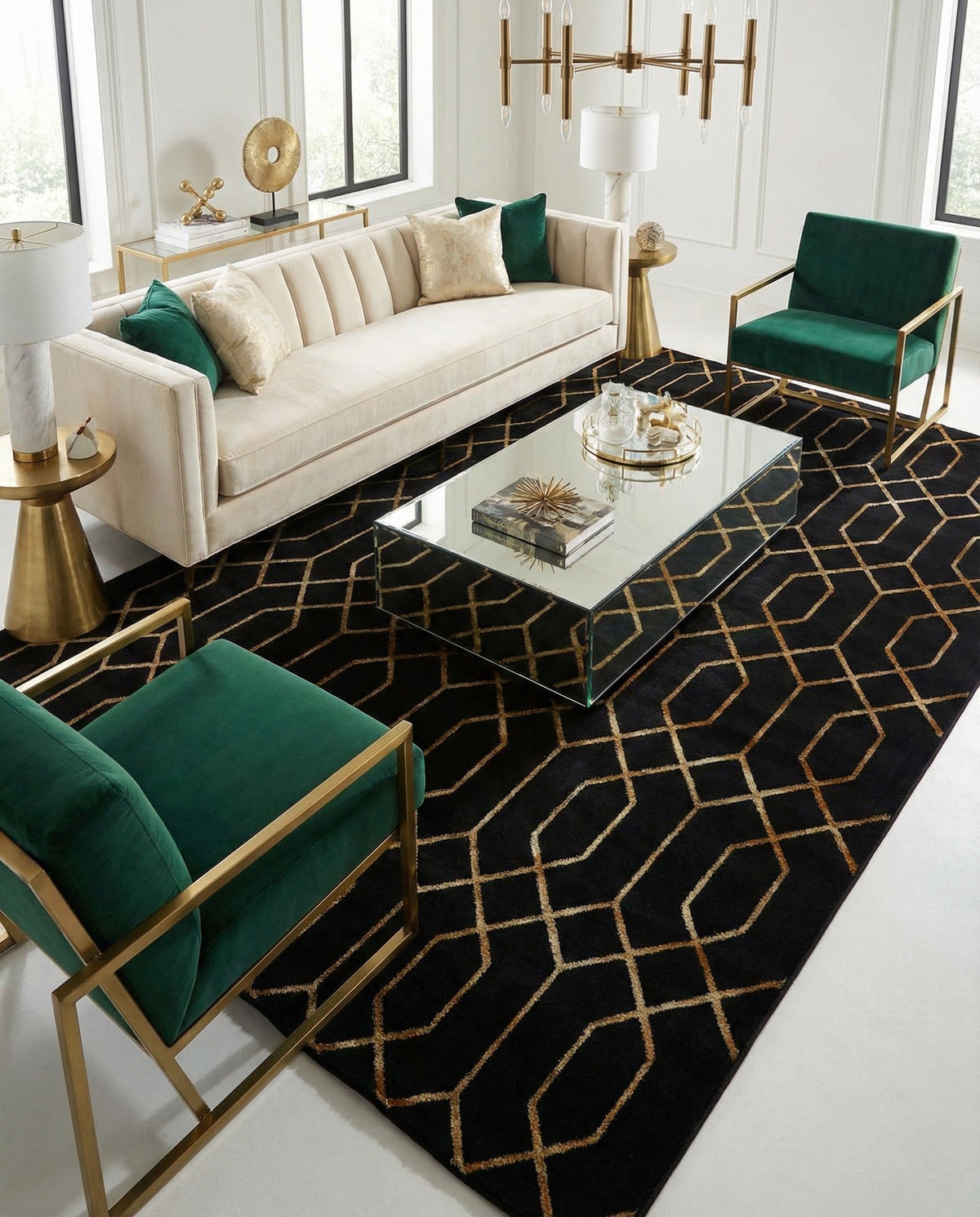 Hollywood Luxe Collection Area Rug - Sunset Rectangle Black and Gold  lifestyle 86
