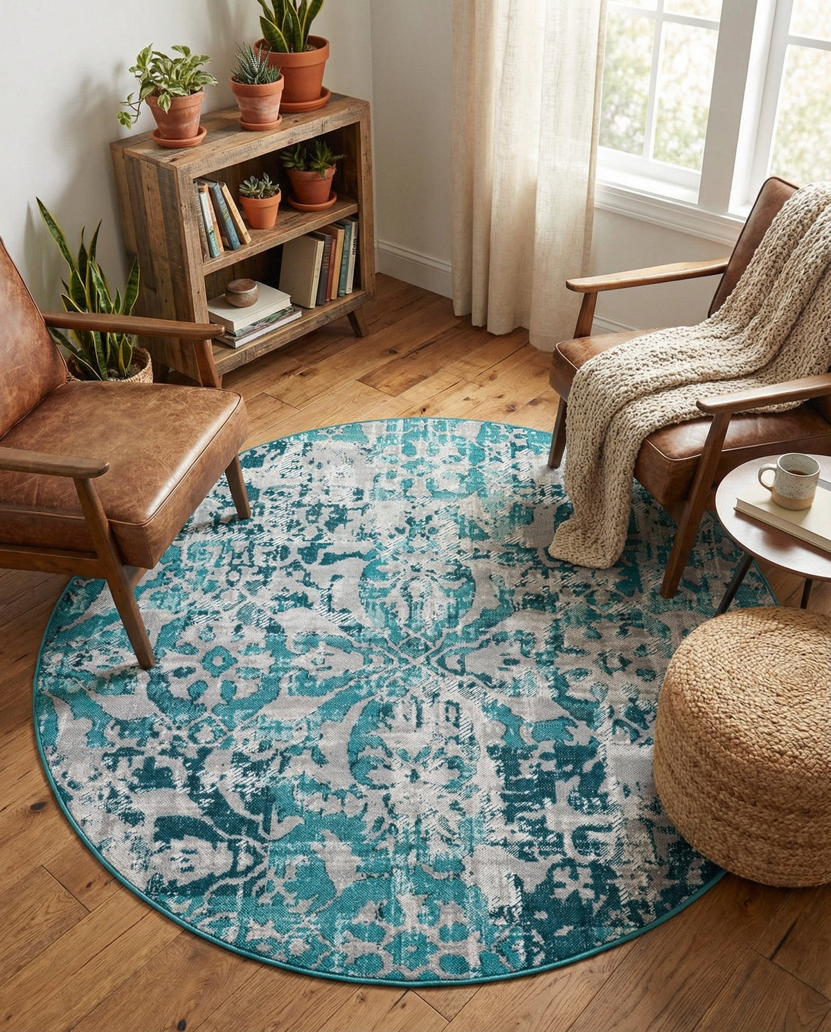 Geneva Terrace Collection Area Rug -  Morges Round Blue  lifestyle 74