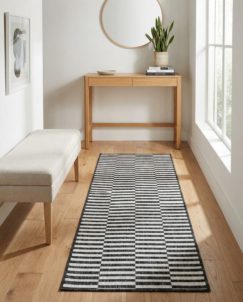 Seaside Stripes Collection Area Rug - Cabana (Charcoal) Runner Charcoal  lifestyle 25