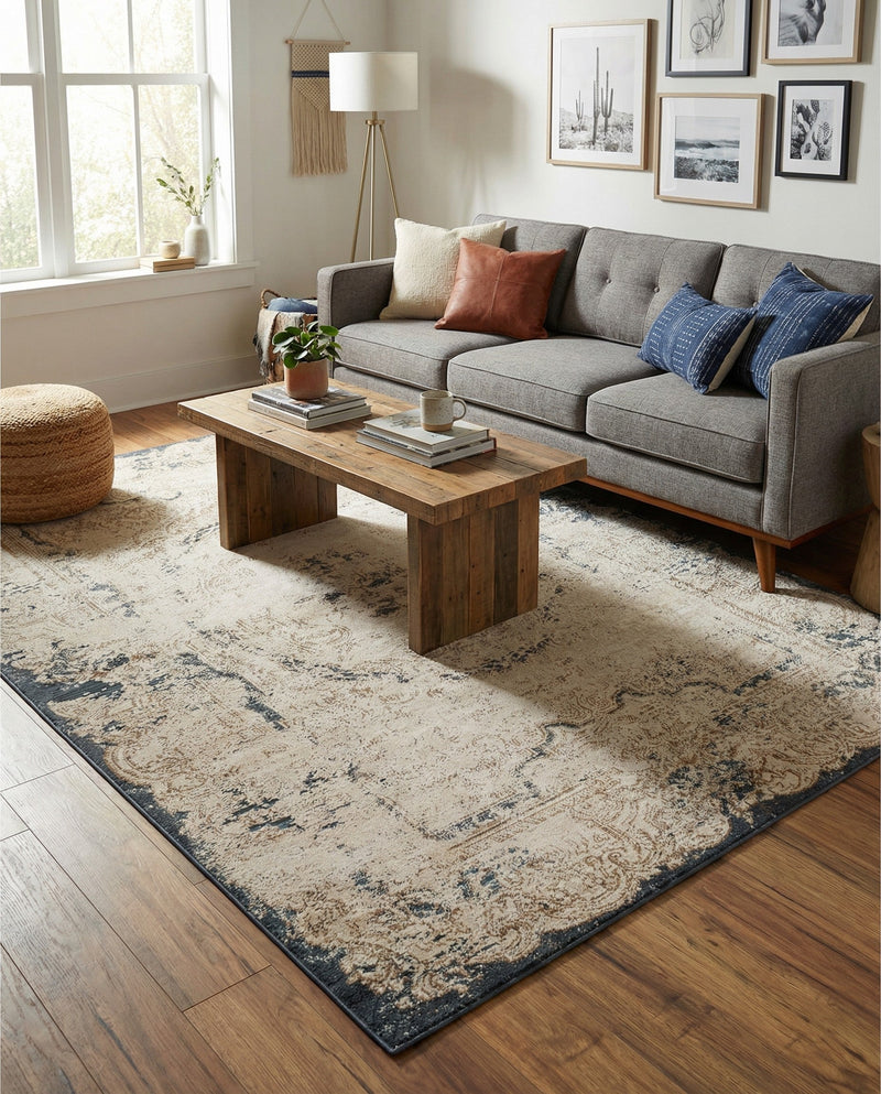 Coastal Manor Collection Area Rug -  Tidewater Rectangle Cream  lifestyle 19