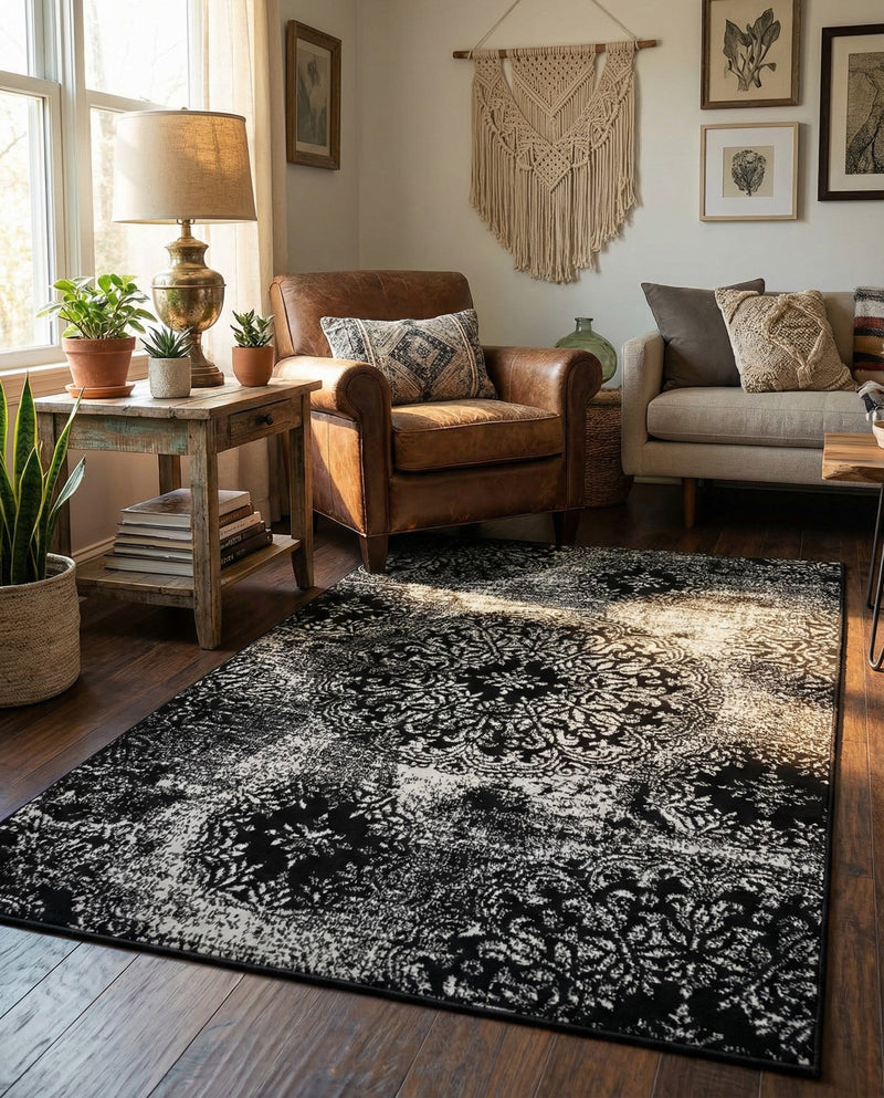 Riviera Elegance Collection Area Rug -  Monaco (Black) Rectangle Black  lifestyle 19