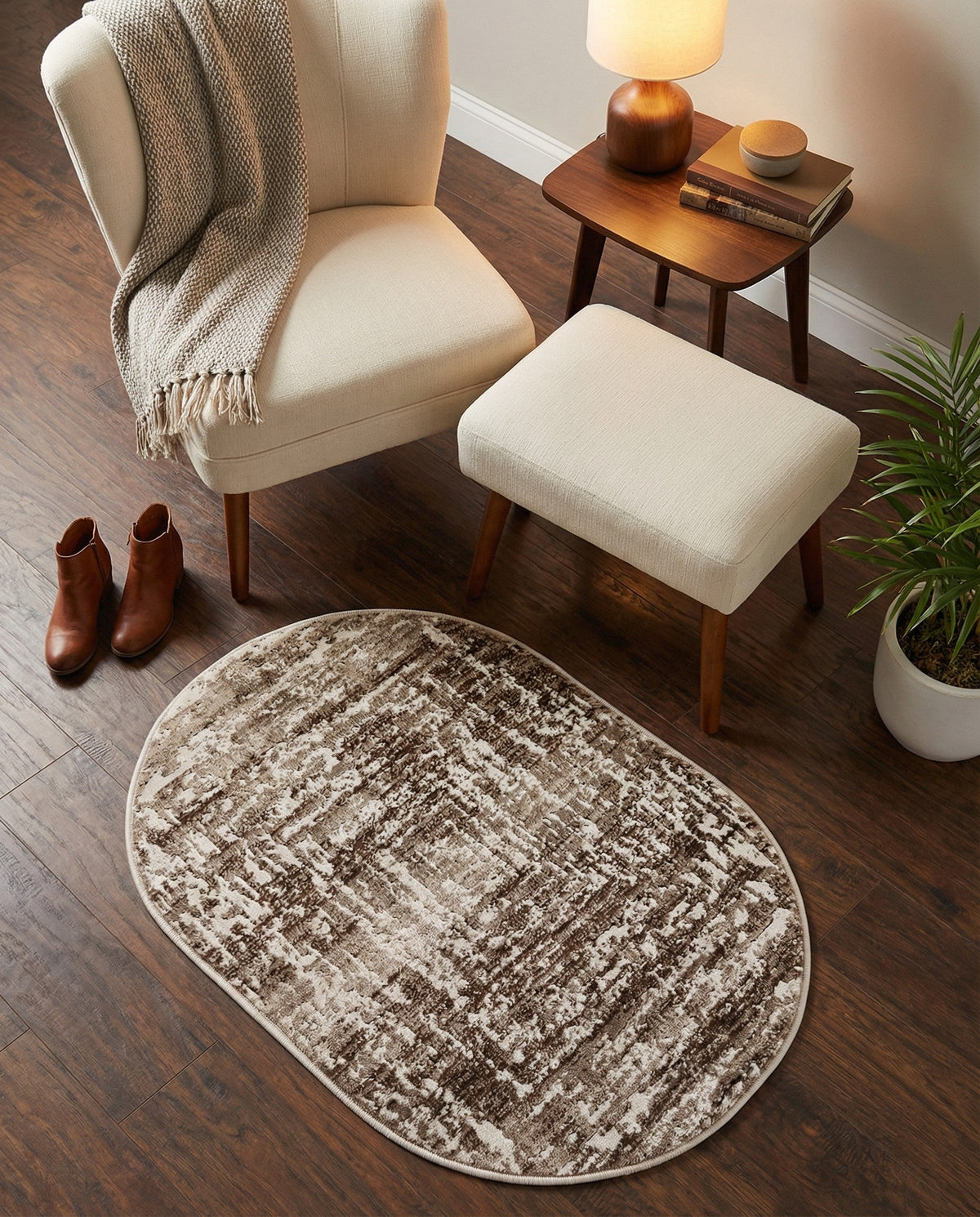 Sanctuary Retreat Collection Area Rug -  Asylum Oval Chocolate Brown  lifestyle 189