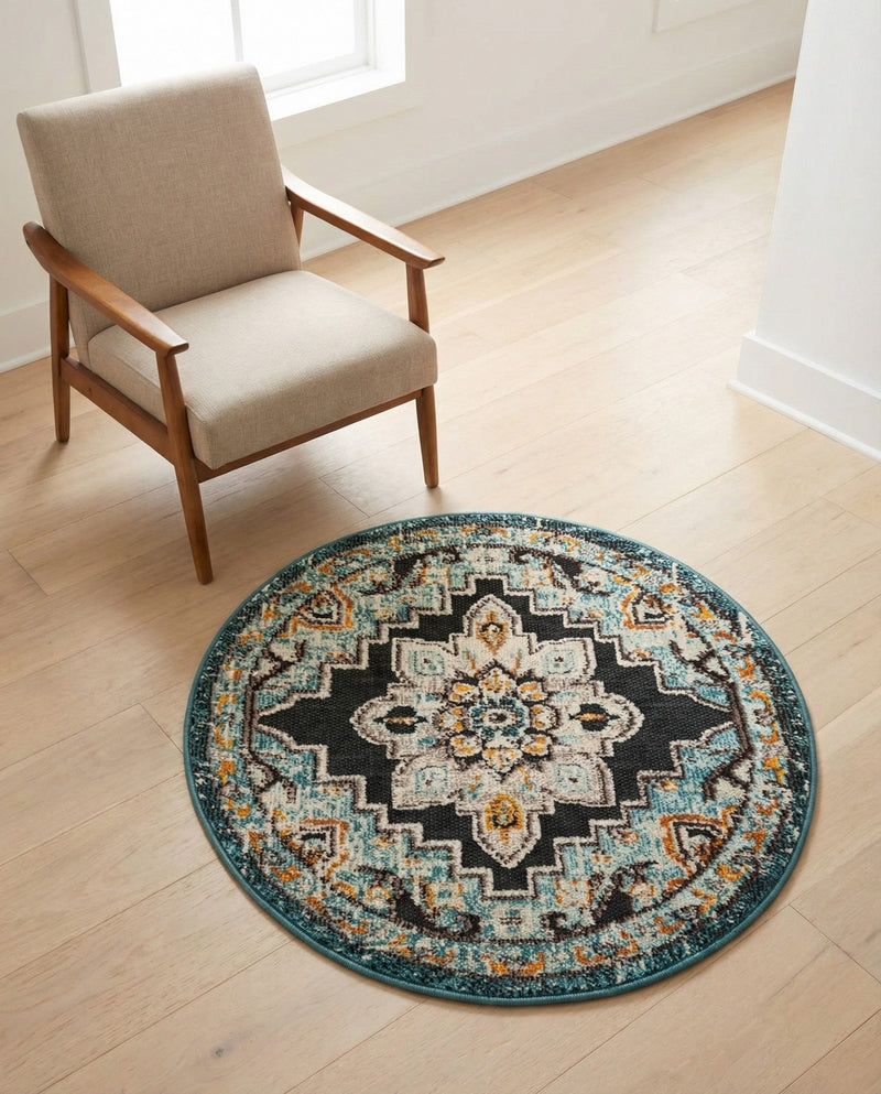Outdoor Marrakesh Collection Area Rug -  Essaouira Round Navy Blue  lifestyle 27