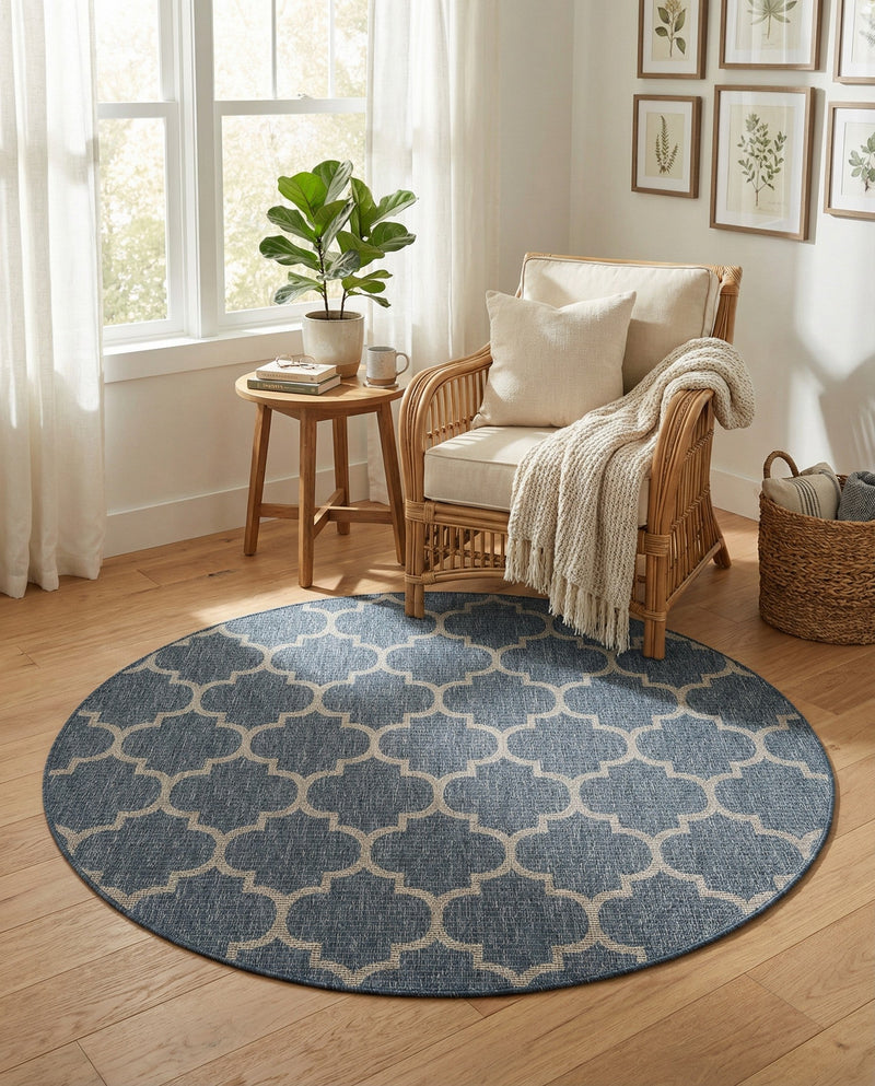 Savannah Pergola Collection Area Rug - Arbor (Navy Blue) Round Navy Blue  lifestyle 53