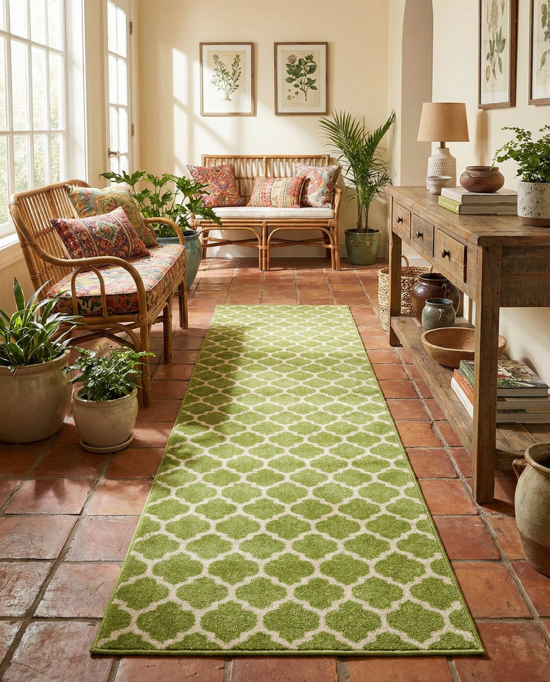 Lattice Gardens Collection Area Rug -  Bloomfield (Light Green) Runner Light Green  lifestyle 36