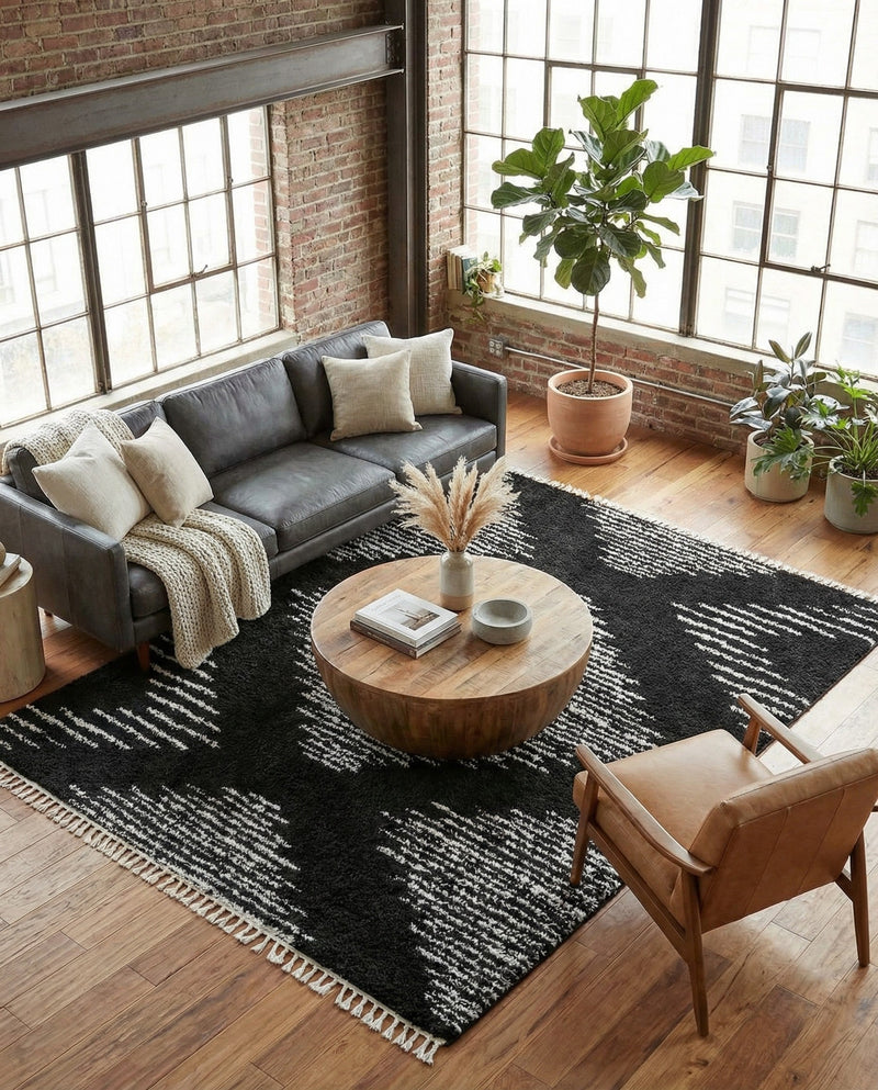 Tranquil Tides Shag Collection Area Rug -  Azure Rectangle Black and White  lifestyle 35
