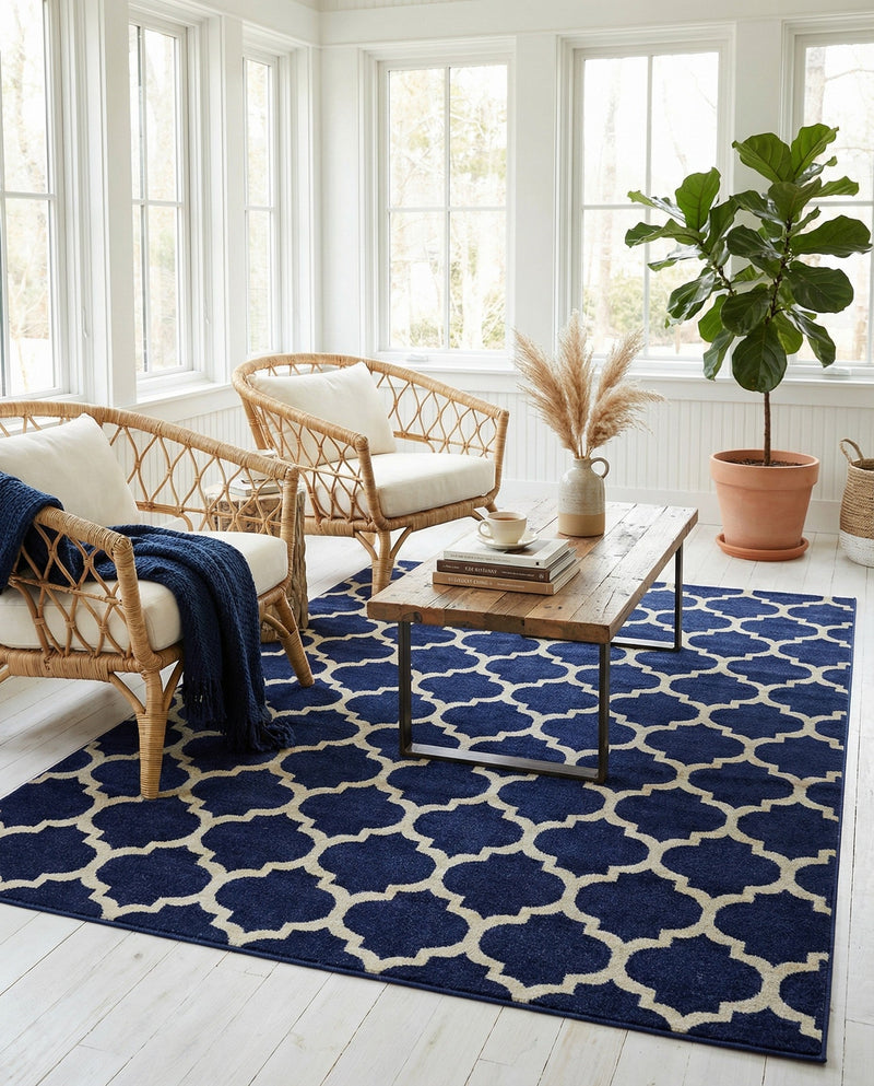 Lattice Gardens Collection Area Rug -  Bloomfield (Dark Blue) Rectangle Dark Blue  lifestyle 10