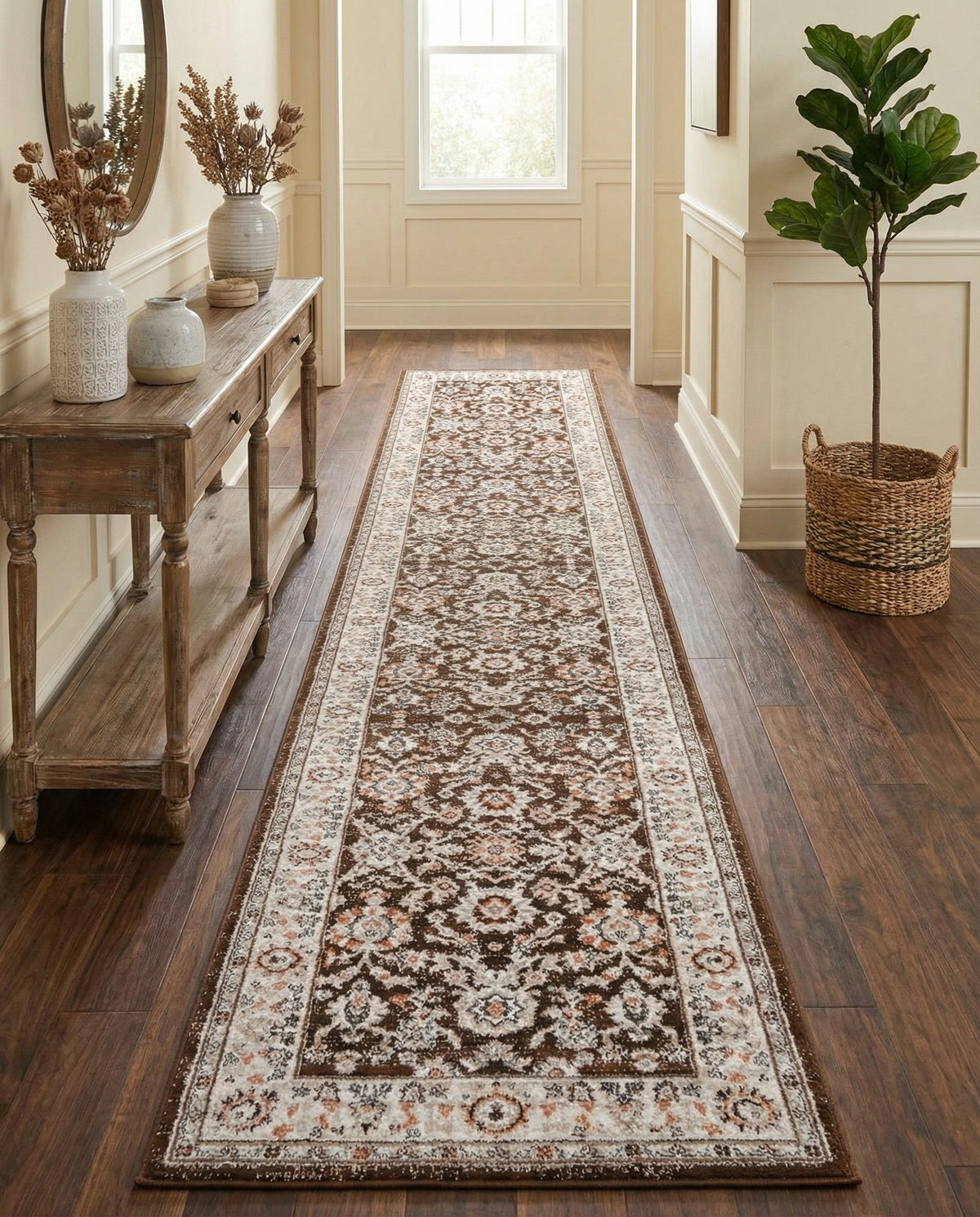 Savannah Elegance Collection Area Rug - Augusta (Brown) Runner Brown  lifestyle 94