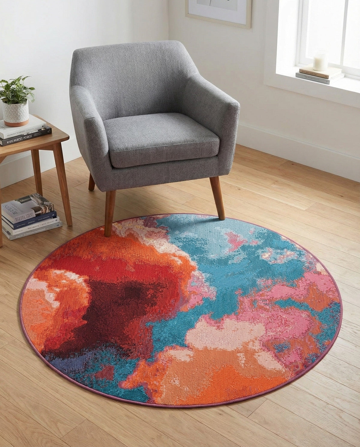 Urban Terrace Collection Area Rug -  Patio Round Gray and Pink  lifestyle 56