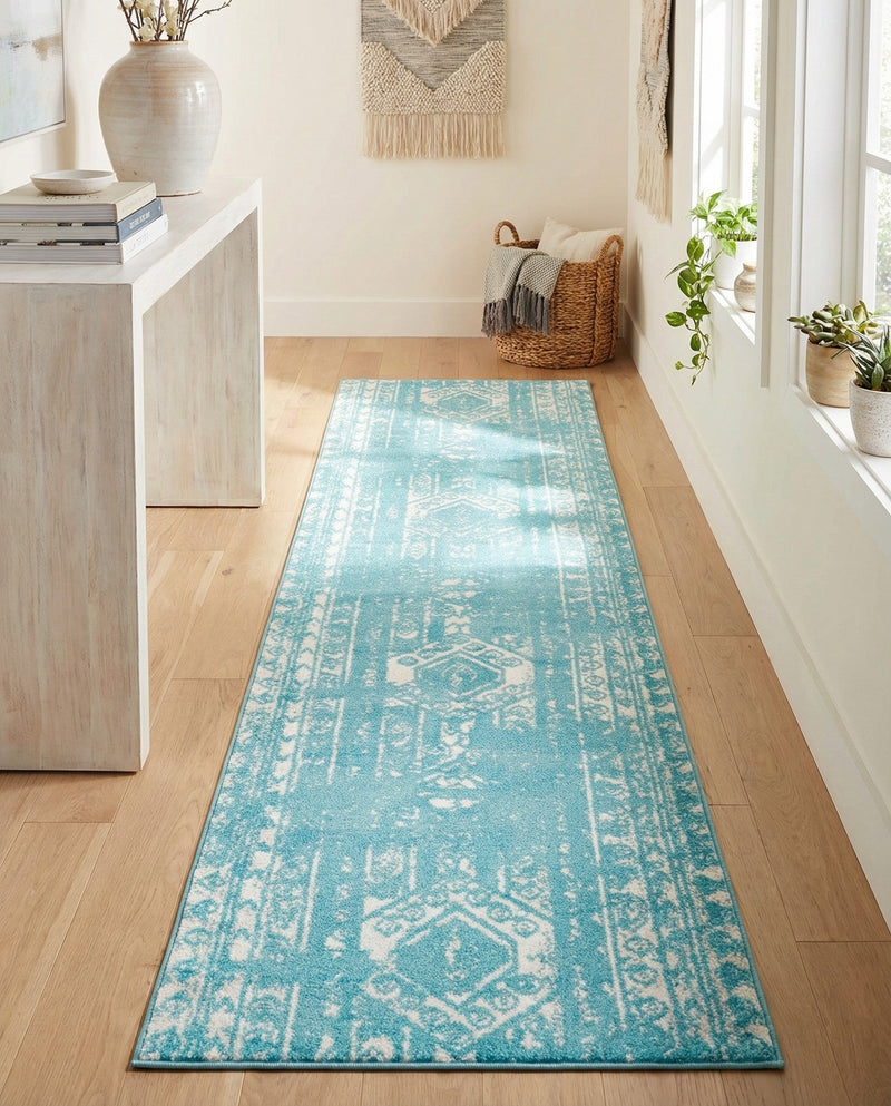 Brighton Stripes Collection Area Rug - Sussex (Light Blue) Runner Light Blue  lifestyle 76