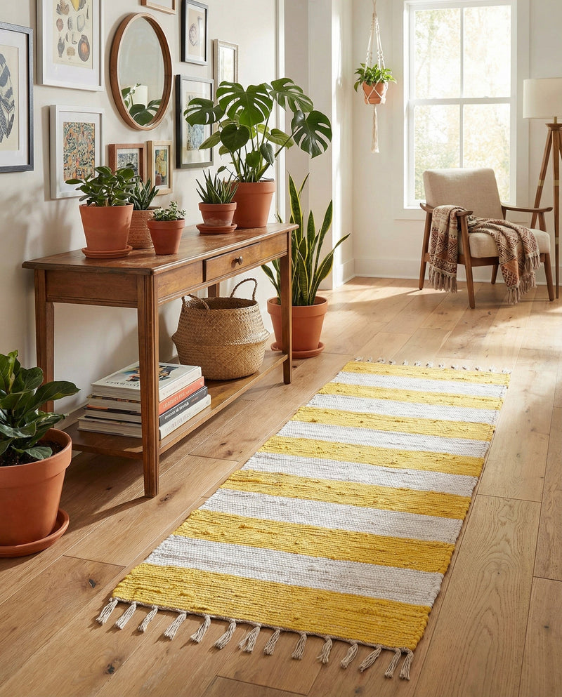 Tassel Trail Collection Area Rug - Pathway (Yellow and Ivory) Runner Yellow and Ivory  lifestyle 53