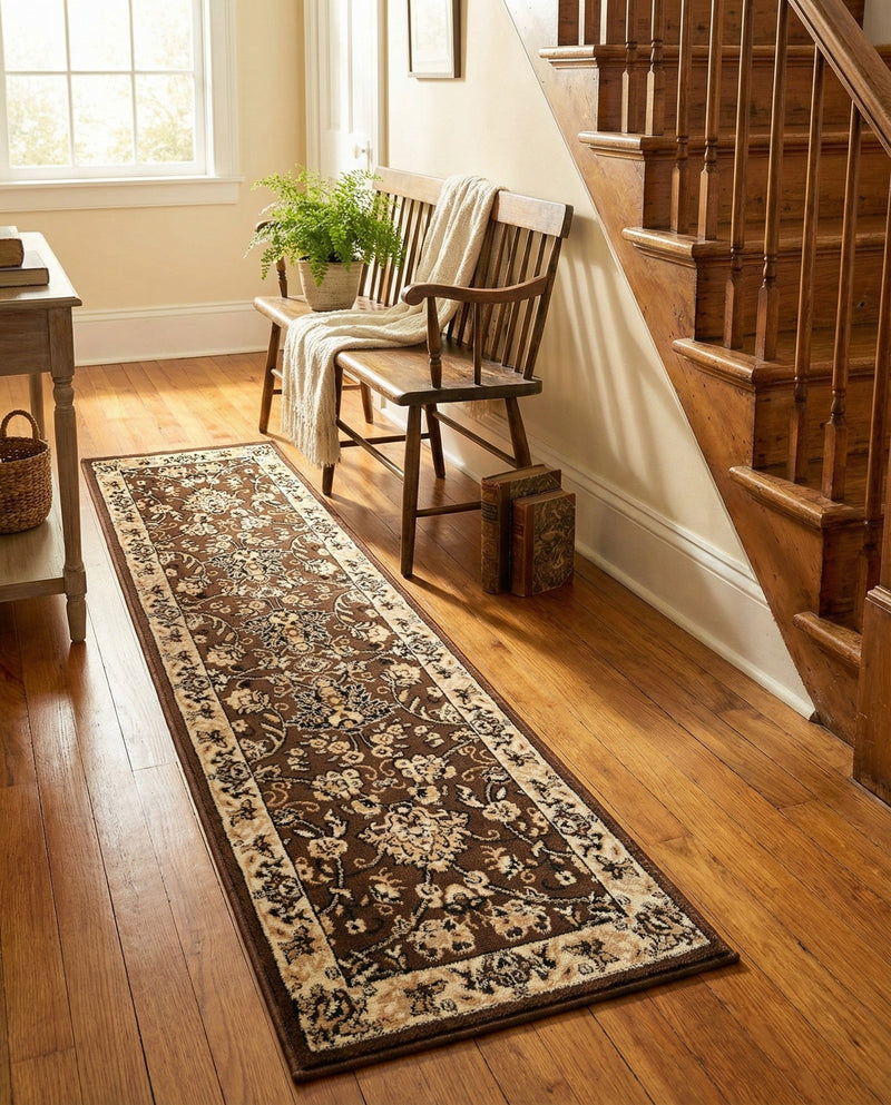 Isfahan Elegance Collection Area Rug - Naghsh-e Jahan (Brown) Runner Brown  lifestyle 48
