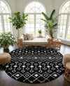 Berber Lattice Shag Collection Area Rug - Atlas (Black and White) Round Black and White  lifestyle 54