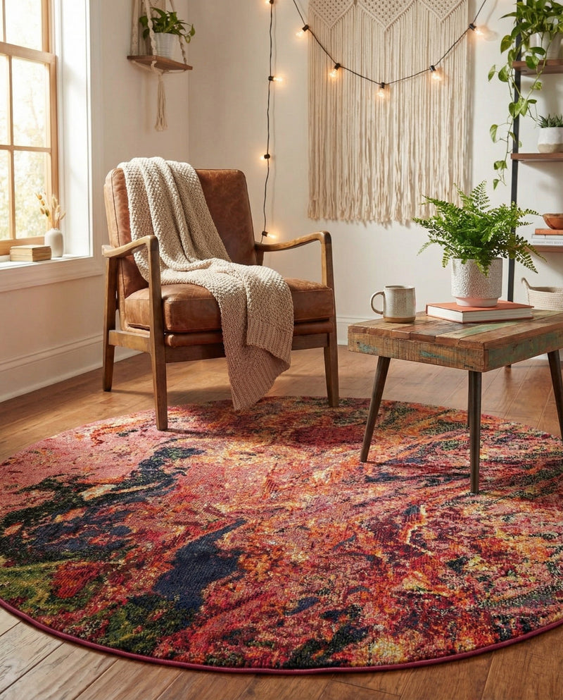 Autumnal Tapestry Collection Area Rug -  Chromaticville Round Multi  lifestyle 42