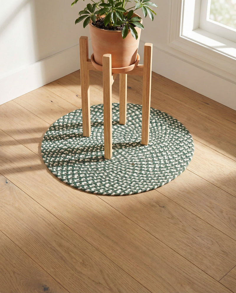 Highland Woven Jute Collection Area Rug - Glenmore (Green) Round Green  lifestyle 34