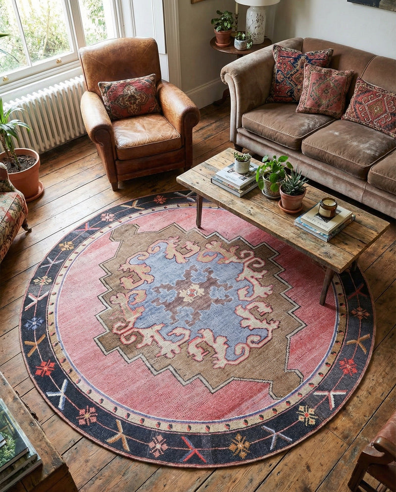 Heritage Elegance Collection Area Rug -  Winterthur (Pink) Round Pink  lifestyle 32