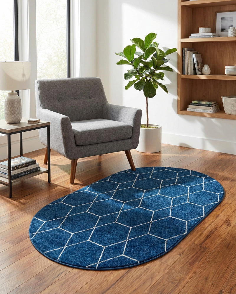 Trellis Mosaic Collection Area Rug - Arborville (Navy Blue) Oval Navy Blue  lifestyle 57