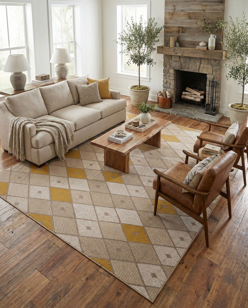 Coastal Haven Collection Area Rug -  Anchorage Rectangle Ivory and Yellow  lifestyle 21