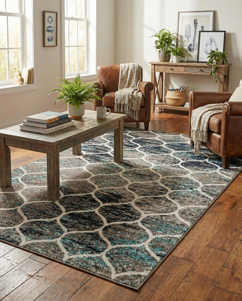 Trellis Mosaic Collection Area Rug -  Pergolatown (Blue Multi) Rectangle Blue Multi  lifestyle 12