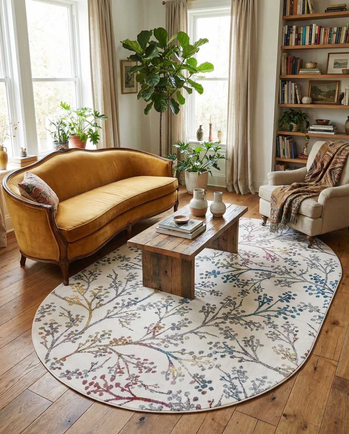 Meadow Breeze Collection Area Rug -  Sunbeam Oval Ivory  lifestyle 193