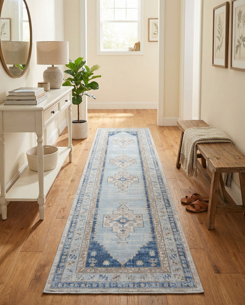 Savannah Series Collection Area Rug -  Augusta (Sky blue) Runner Sky blue  lifestyle 44