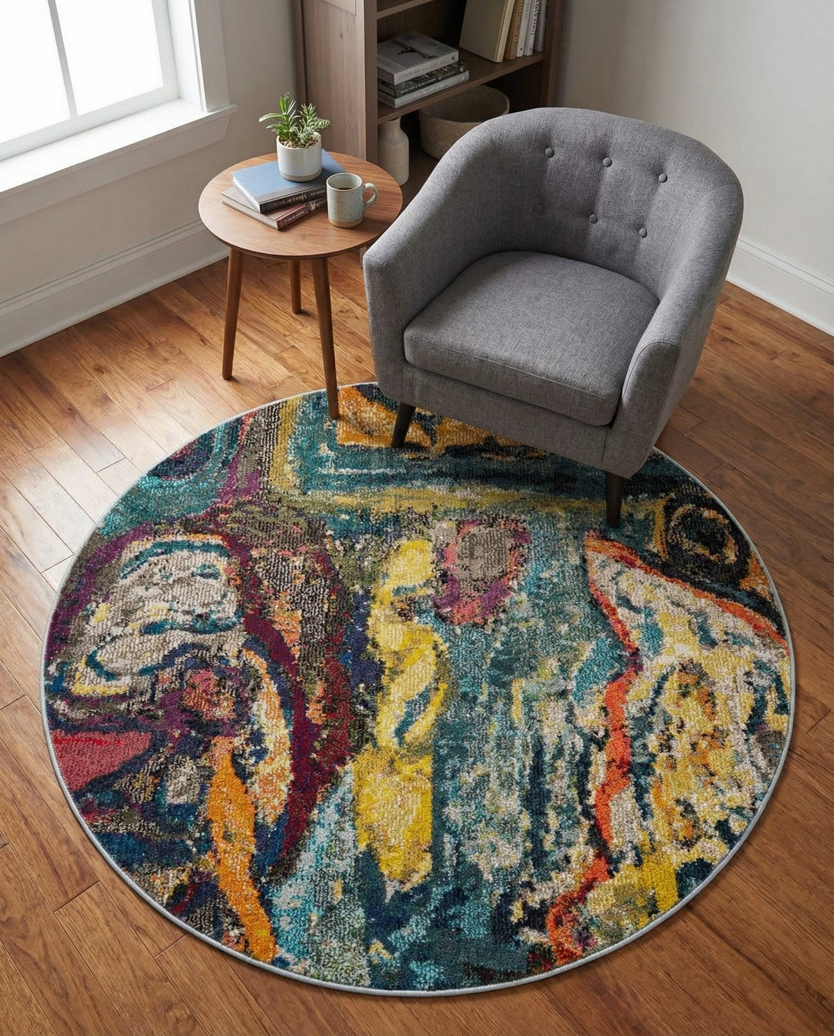 Autumnal Tapestry Collection Area Rug - Harvestville Round Multi  lifestyle 89