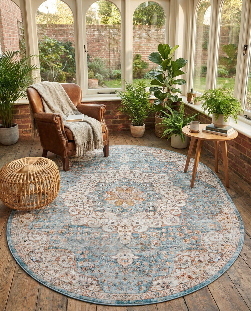 Coastal Haven Collection Area Rug - Seabreeze (Blue) Oval Blue  lifestyle 35