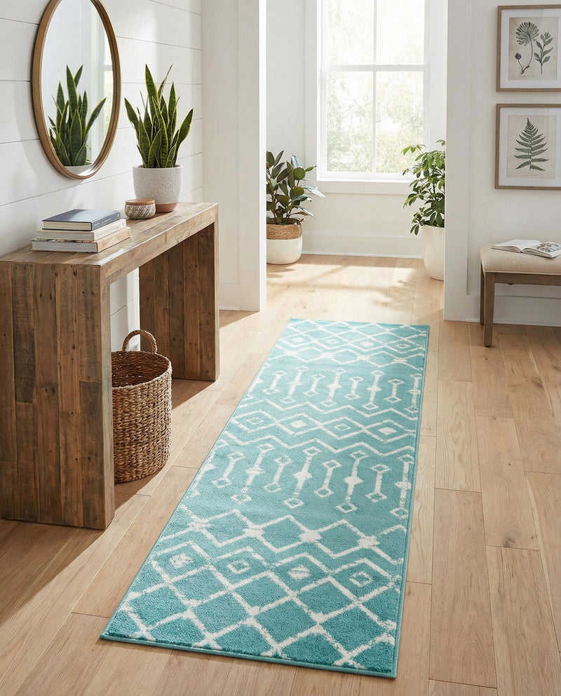 Marrakech Lattice Collection Area Rug - Medina (Turquoise) Runner Turquoise  lifestyle 40