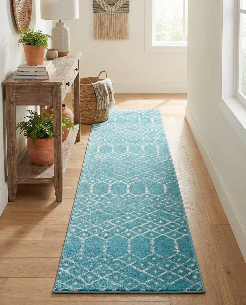 Marrakesh Lattice Collection Area Rug - Casablanca (Teal blue) Runner Teal blue  lifestyle 45