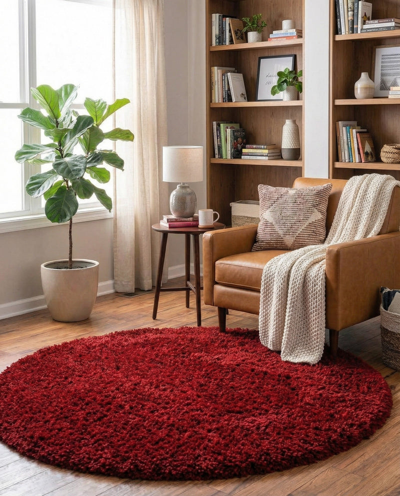 Eternal Plush Oasis Collection Area Rug -  Tranquility (Merlot) Round Merlot  lifestyle 54