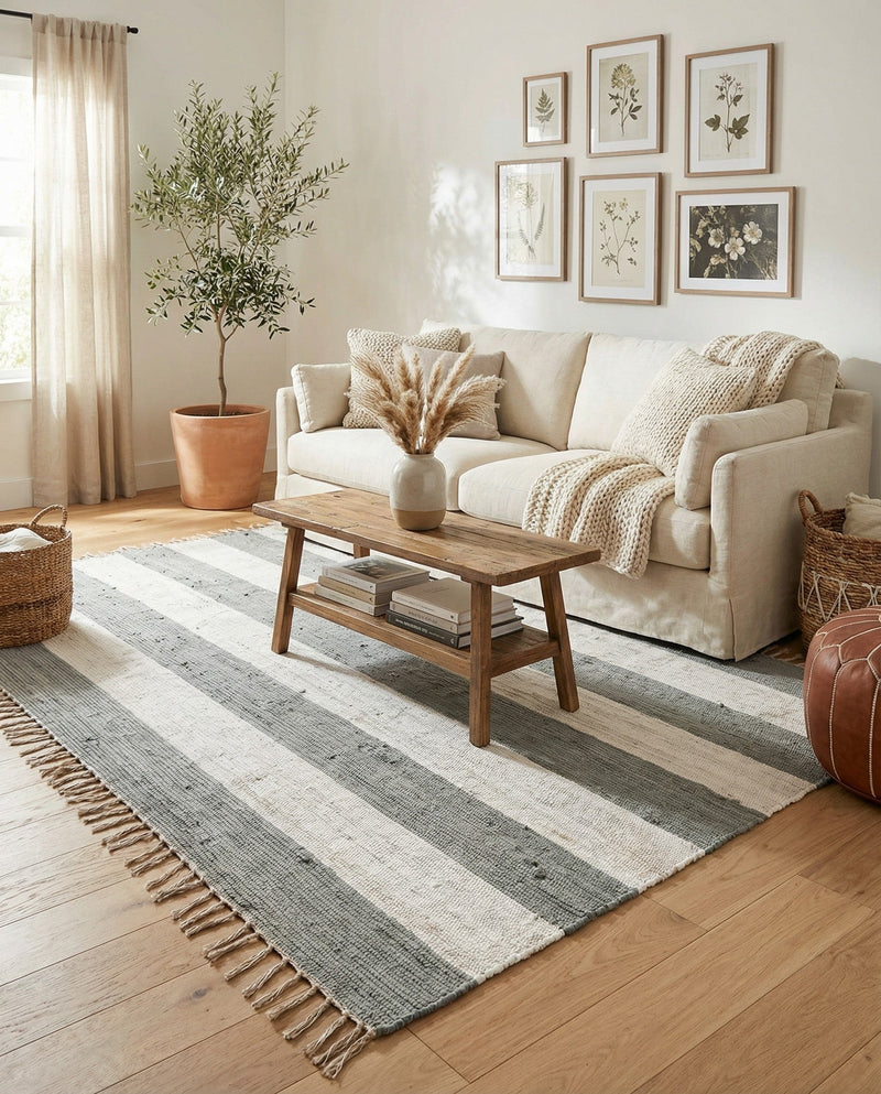 Tassel Trail Collection Area Rug - Pathway (Gray) Rectangle Gray  lifestyle 18