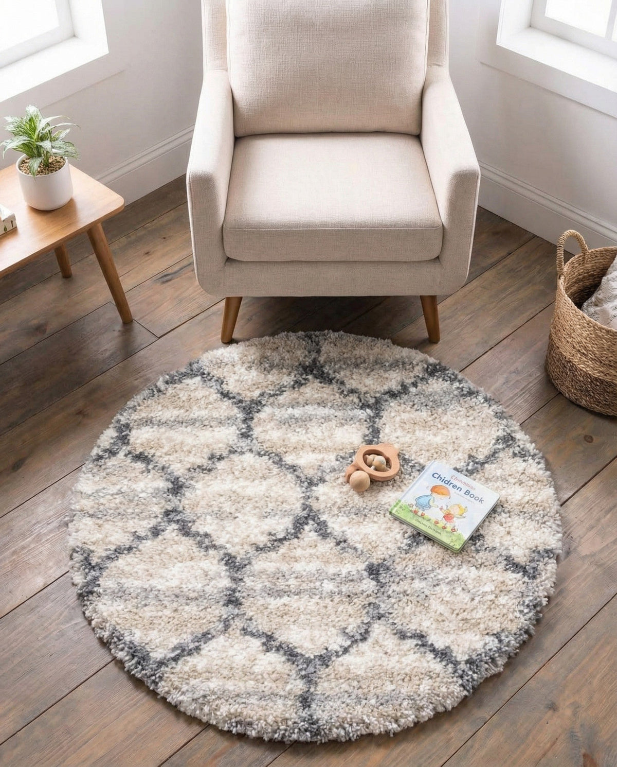 Cozy Cove Shag Collection Area Rug - Marina Round Beige  lifestyle 197